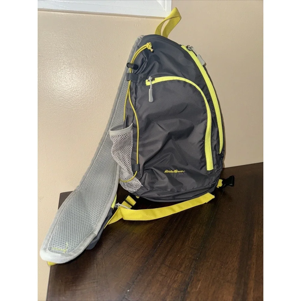 Eddie Bauer Bag Unisex OS Gray‎ Neon Green 100% Nylon Hiking Sling Back Shoulder